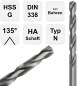Preview: 2,5 x 30 x 57 - d2=2,5 mm ✓ HSS-G Spiralbohrer, Metallbohrer, Stahlbohrer 135° geschliffen