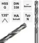 Preview: 0,3 x 3 x 19 - d2=0,3 mm ✓ HSS-G Spiralbohrer, Metallbohrer, Stahlbohrer 135° geschliffen
