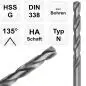 Preview: 9,4 x 81 x 125 - d2=9,4 mm ✓ HSS-G Spiralbohrer, Metallbohrer, Stahlbohrer 135° geschliffen