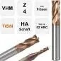 Preview: 1,5 x 4 x 50 - d2=4 mm ✓ VHM Fräser, Universal-Schaftfräser 30°, Z=4 mit TiSiN Beschichtung für Werkstoffe bis ca. 52 HRC