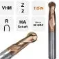 Preview: 14R7 x 28 x 80 - d2=14 mm ✓ VHM Radiusfräser, Vollradiusfräser Z=2, TiSiN beschichtet
