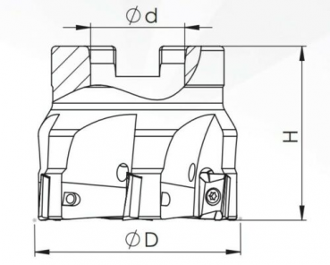 40 mm - Z=6 ✓ Eckfräser, Messerkopf, Hochvorschubfräser (High Feed) für LOGU0303 KYCR mit IK