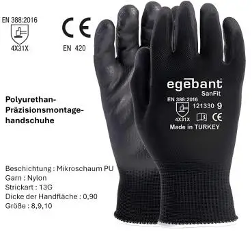 1 Paar Arbeitshandschuhe M / 8 Montagehandschuhe, Mechanikerhandschuhe, Präzisionsmontagehandschuhe Polyurethan