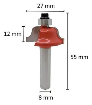 27 mm R4 ✓ HM Profilfräser, Holzfräser, Routerbit, Bündigfräser, Konkavfräser mit Kugellager d2=8 mm für Oberfräse