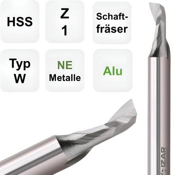 4,0 x 12 x 60 - d2=6 mm ✓ HSS Alufräser, Einzahnfräser, Fräser, Spiralfräser mit Z=1
