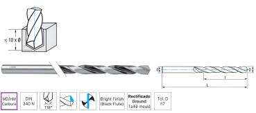 3,0 x 66 x 100 - d2=3 mm ✓ HM Bestückter Spiralbohrer überlang DIN340, Metallbohrer Typ N, VHM Bohrer lang, 118°