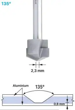 16,0 x 59 mm - d2=8 mm ✓ HM V-Nutenfräser, Abkantfräser, V-Cut Fasenfräser, 135° Fasenfräser mit Spezialgeometrie für Alu-Verbundstoffe 