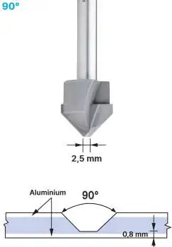 18,0 x 59 mm - d2=8 mm ✓ HM V-Nutenfräser, Abkantfräser, V-Cut Fasenfräser, 90° Fasenfräser mit Spezialgeometrie für Alu-Verbundstoffe 