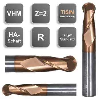 8R4 x 16 x 63 - d2=8 mm ✓ VHM Radiusfräser, Vollradiusfräser Z=2, TiSiN beschichtet