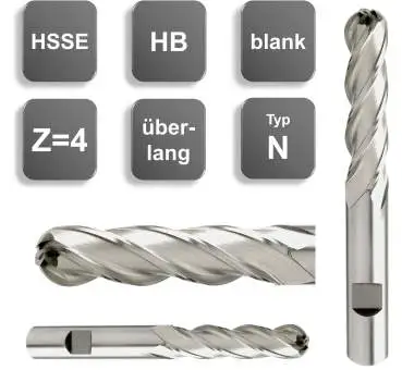 10R5 x 45 x 95 - d2=10 mm ✓ HSSE-Radius-Schaftfräser 15°, Radiusfräser überlang, Z=4, Typ N, HB