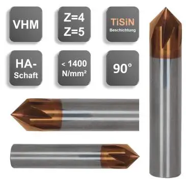 4,0 x 40 - d2=4 mm ✓ VHM Entgrater, Fasenfräser 90°, Z=4, Beschichtet, HA-Schaft