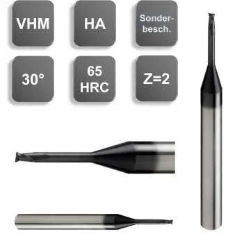 0,2R0,02 x 1 x 40 - d2=4 mm ✓ VHM-HSC-Minikopierfräser, HRC-Fräser (Formenbau), Torusfräser mit ER, Z=2, Spezialbeschichtet bis 65 HRC