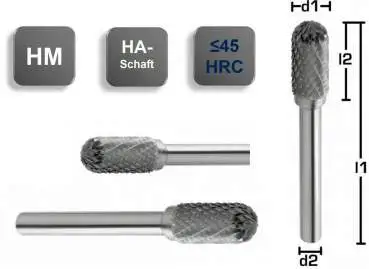 6,0 x 16 x 61 - d2=6 mm ✓ VHM-Frässtift Walzenrundform, Hartmetall Rotierfräser (Rotary) Kreuzverzahnt bis 45 HRC