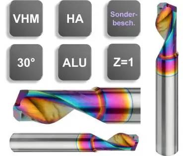 10,0 x 25 x 75, d2=10 mm ✓ VHM-Einzahnfräser 30°, RainBow-beschichtet