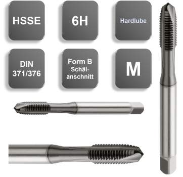 M10 ✓ HSSE Gewindebohrer, Durchgangsloch, DIN 371, Hardlube, 6H, Schälanschnitt, Form B