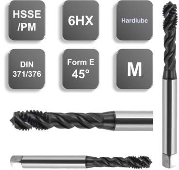 M12 ✓ HSSE/PM Gewindebohrer 45°, Sackloch, DIN 376, Hardlube, 6HX, Form E