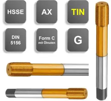 G 1/8" HSSE-Gewindeformer, DIN 5156, TIN, Form C, mit Ölnuten