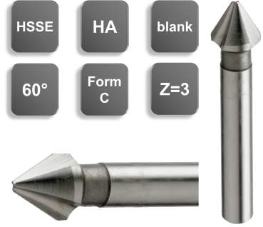 20,50 x 69 mm, d2=10,0 mm - HSSE-Kegelsenker 60°, WN, Z=3, blank
