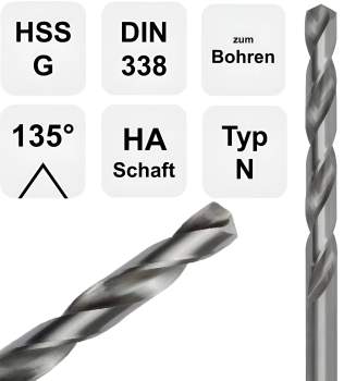 2,5 x 30 x 57 - d2=2,5 mm ✓ HSS-G Spiralbohrer, Metallbohrer, Stahlbohrer 135° geschliffen