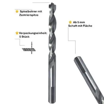 5x HSS-G Spiralbohrer High Performance für Metallbearbeitung  selbstzentrierende Bohrer mit optimaler Spanabfuhr und langer Lebensdauer.