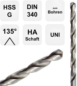 8,0 x 109 x 165 - d2=8 mm ✓ HSS-G-Spiralbohrer 135°, DIN 340, Metallbohrer