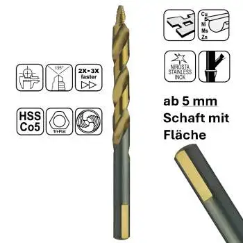 Spiralbohrer Set 19-tlg HSS-Co ULTRA STEP (M35) 1 bis 10 mm Flachschaft DIN 338 Rose Kassette