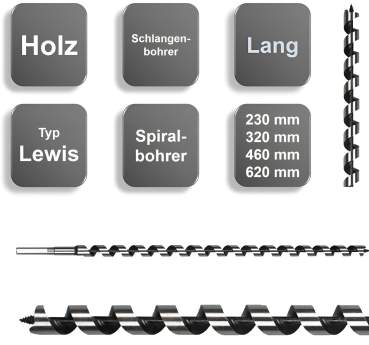 16,0 x 620 mm ✓ Schlangenbohrer, Holzbohrer, Holzspiralbohrer, Bohrer Typ Lewis