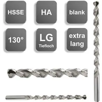 6,0 x 187 x 250, d2=6 mm ✓ HSSE-Spiralbohrer überlang 130°, Metallbohrer, Edelstahlbohrer mit Tieflochspirale Typ LG