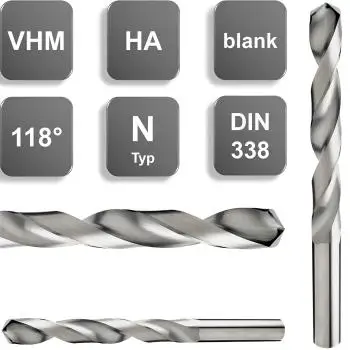 3.05 x 37 x 65 mm ✓ VHM-Spiralbohrer DIN338, Bohrer Typ N, 118°