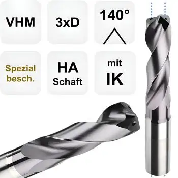 10,4 x 40 x 102, d2=12 mm ✓ VHM-Spiralbohrer mit IK, 3xD Hochleistungsbohrer beschichtet, Kühlkanalbohrer Universalbohrer 140°