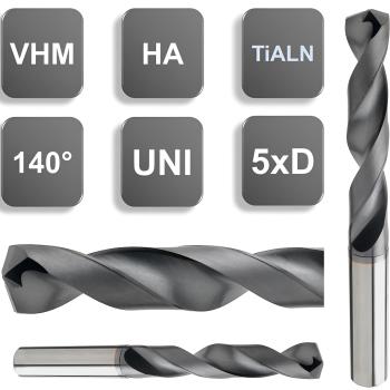 Hochleistungs VHM-Bohrer 5xD beschichtet - Spiralbohrer, Universalbohrer 140°