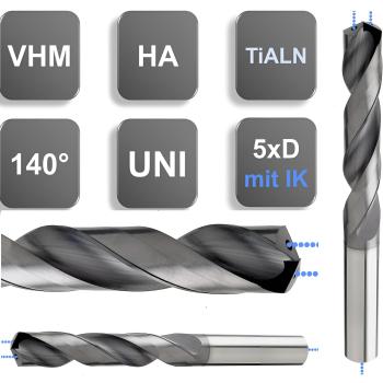 VHM Spiralbohrer 5xD Hochleistungsbohrer mit IK für CNC Maschinen von GEFRABO