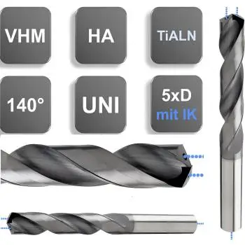 8.9 x 49 x 103, d2=10 mm ✓ VHM-Spiralbohrer mit IK, 5xD Hochleistungsbohrer beschichtet, Kühlkanalbohrer Universalbohrer 140°