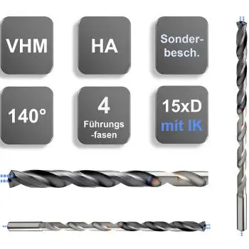 5,5 x 83 x 145, d2=6 mm ✓ VHM-Spiralbohrer mit IK, 15xD Hochleistungsbohrer Spezalbeschichtet, Tieflochbohrer, Kühlkanalbohrer mit 4 Führungsfasen, Universalbohrer 140°