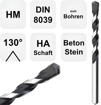 6,0 x 100 mm ✓ Betonbohrer, Hartmetallsteinbohrer DIN8039 Gefräst 130° Spitzenwinkel