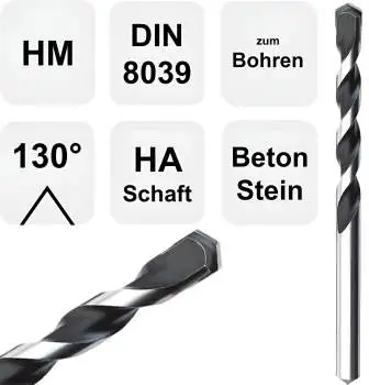 5,0 x 85 mm ✓ Betonbohrer, Hartmetallsteinbohrer DIN8039 Gefräst 130° Spitzenwinkel