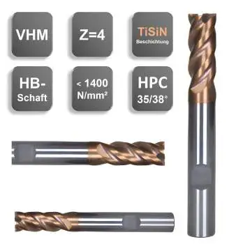 3,0 x 11 x 50 - d2=6 mm ✓ VHM HPC Fräser, 35/38°, Z=4, TiSiN HB Schaft, Hochleistungsfräser für die Metallbearbeitung