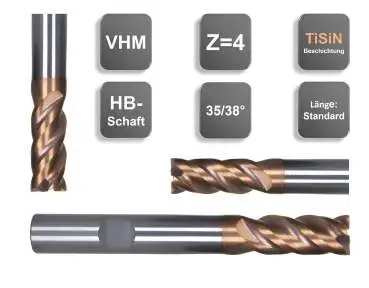 3,0 x 11 x 50 - d2=6 mm ✓ VHM HPC Fräser, 35/38°, Z=4, TiSiN HB Schaft, Hochleistungsfräser für die Metallbearbeitung