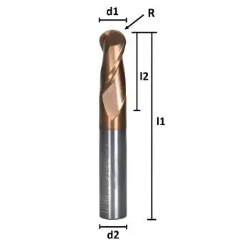 14R7 x 28 x 80 - d2=14 mm ✓ VHM Radiusfräser, Vollradiusfräser Z=2, TiSiN beschichtet