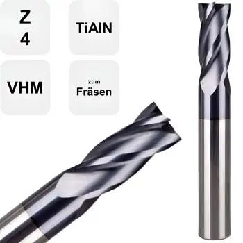 5,0 x 13 x 50 - d2=5 mm ✓ VHM Fräser, Z=4, Schaftfräser, Stahlfräser, Metallfräser mit TiAlN Beschichtung, HA Schaft