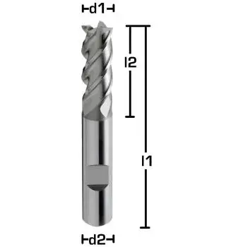 2 x 7 x 51 - d2=6 mm ✓ HSSE Fräser, Schaftfräser Z=3, HB Schaft DIN844, Typ N