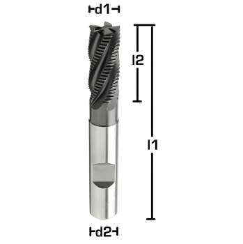 8,0 x 19 x 69, d2=10 mm ✓ HSSE/PM-Schruppfräser 30°, Fräser zum Schruppen Typ HR DIN 844, Z=4, beschichtet, HB Schaft