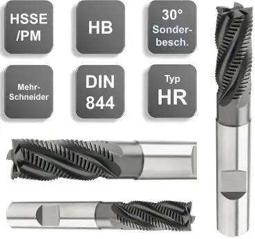6,0 x 13 x 57, d2=6 mm ✓ HSSE/PM-Schruppfräser 30°, Fräser zum Schruppen Typ HR DIN 844, Z=4, beschichtet, HB Schaft