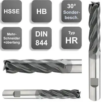 6,0 x 24 x 68 - d2=6 mm ✓ HSSE-Schruppfräser 30° überlang/extralang, DIN844, Z=4, beschichtet, Fräser zum Schruppen Typ HR