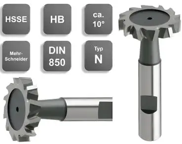 32,5 x 6 x 71 - d2=12 mm ✓ HSSE-Schlitzfräser, T-Fräser, T-Nutenfräser kreuzverzahnt, DIN850, Z=10, Typ N, HB