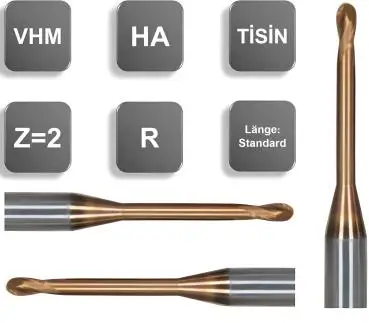 1,5 x 16 x 50 - d2=4 mm ✓ VHM Radiusfräser, Mikroradiusfräser Z=2 TiSiN mit abgestztem Schaft, bis 52 HRC