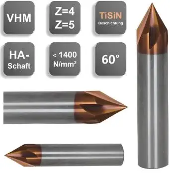 Top Preis/Leistung VHM Entgrater, Fasenfräser 60° Fase, Spezialbeschichtet, HA-Zylinderschaft Premium Werkzeug aus Vollhartmetall