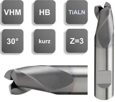 1,0 x 3 x 39 - d2=6 mm ✓ VHM Schaftfräser 30°, Z=3, Universalfräser mit Beschichtung