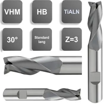 Schnittwerte und Einsatzrichtwerte für VHM-Schaftfräser Fräser 30° Spirale, Z=3, Dreizahnfräser mit Spezialbeschichtung GEFRABO
