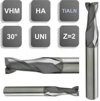 1,0 x 5 x 50 - d2=6 mm ✓ VHM Fräser Z=2 HA beschichtet, Universalfräser, Spiralnutfräser